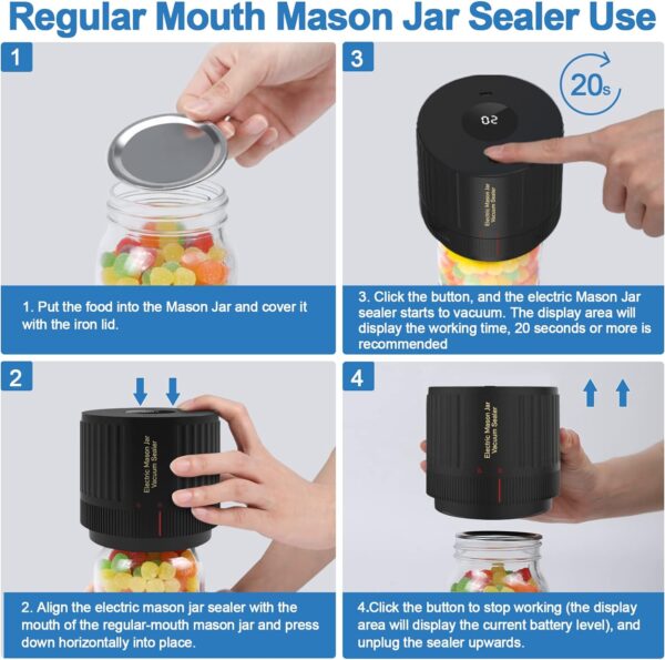 Electric Mason Jar Vacuum Sealer Kit for Wide and Regular Mouth Jars - Love Moment - Image 3