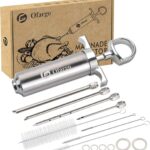 Ofargo 304 Stainless Steel Meat Injector Syringe Kit with 4 Marinade Needles and 2 Ounce Capacity for BBQ Grill and Smoker