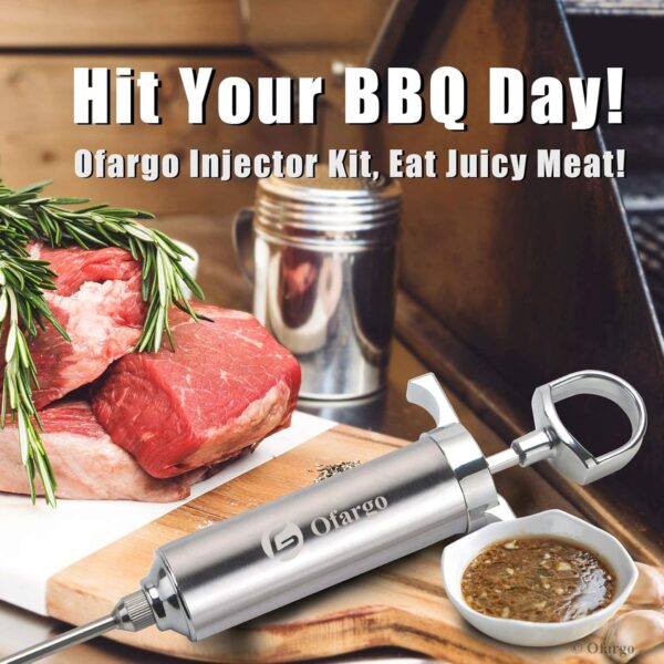 Ofargo 304 Stainless Steel Meat Injector Syringe Kit with 4 Marinade Needles and 2 Ounce Capacity for BBQ Grill and Smoker - Image 5