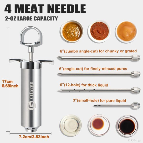 Ofargo 304 Stainless Steel Meat Injector Syringe Kit with 4 Marinade Needles and 2 Ounce Capacity for BBQ Grill and Smoker - Image 8